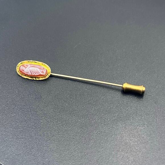 Antique Victorian 10K Yellow Gold Carved Shell Cameo Stick Pin Brooch Circa 1900 - Picture 2 of 11